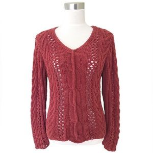 J. Jill Red V-Neck Cable Knit Sweater